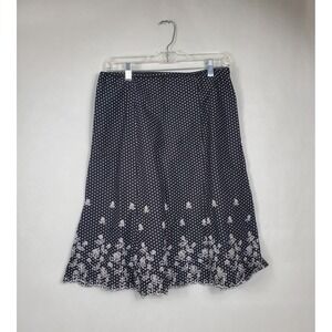 Notations Petite Polka Dot Floral Embroidered Scalloped Hem Skirt PM Black